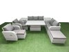 Fimous PE Rattan Garden Furniture Set Reclining Chair Sofa Double Love Seat 2 Seater Sofa Lounge Set Adjustable Lifting Dining or Coffee Table 3 Stools 2 Side Table Light Grey