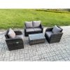 Fimous 4 PC Outdoor PE Rattan Garden Furniture Set Wicker Love Sofa Coffee Table 2 Armchair Dark Grey Mixed