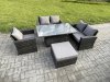 Fimous 5pcs Rattan Outdoor Garden Furniture Set Height Adjustable Rising Lifting Table Sofa Dining Set with Big Footstool Dark Grey Mixed