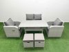 Fimous Light Grey PE Wicker Rattan Garden Furniture Set Sofa Set Reclining Chair Rectangular Dining Table 6 Seater 2 Small Stools