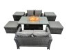 Fimous Outdoor Love Sofa Set 6 Seat Rattan Garden Furniture Set with Gas Firpit Dining Table 2 Big Footstools 2 Side Table Dark Grey Mixed