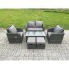 Fimous Outdoor Garden Furniture Sets 6 Seater Wicker Rattan Furniture Sofa Sets with Rectangular Coffee Table Reclining Chair