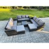 Fimous 11 Seater Outdoor Rattan Garden Furniture Set Conservatory Patio Sofa Coffee Table With 2 Big Footstool Dark Grey Mixed