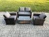 Fimous Outdoor Lounge Sofa Set Wicker PE Rattan Garden Furniture Set with Rectangular Coffee Table Double Seat Sofa Dark Grey Mixed
