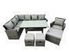 Fimous 10 Seat Rattan High Back Corner Sofa Set Patio Dining Table Set with 3 Stools Chair Dark Grey Mixed
