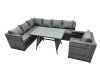 Fimous 7-seater Outdoor PE Rattan Sofa Set with Dining Table Patio Garden Furniture Sets with Chair Dark Grey Mixed