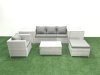 Fimous 6 Pieces Rattan Garden Furniture Set Outdoor Garden Sofa Chair Coffee Table Set with 2 Side Tables Big Footstool Light Grey Mixed