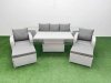 Fimous PE Rattan Garden Furniture Set Reclining Chair Sofa Lounge Sofa Set Adjustable Lifting Dining or Coffee Table 2 Side Table 2 Big Footstool Light Grey