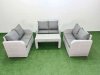Fimous 6 Seater PE Wicker Rattan Furniture Sofa Sets with Oblong Coffee Table 2 Seater Love Sofa Light Grey