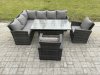 Fimous 8 Seater Outdoor Rattan Garden Furniture Set with Rectangular Dining Table 2 Armchairs Patio Wicker Corner Sofa Set Dark Grey Mixed