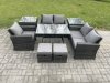 Fimous Garden Dining Set Wicker PE Rattan Outdoor Furniture Sofa with Rectangular Dining Table Double Seat Sofa 2 Side Tables 2 Small Footstools Dark Grey Mixed
