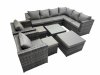 Fimous Outdoor PE Rattan Garden Furniture Sofa Set with Square Coffee Table 3 Stools 2 Chair Dark Grey