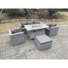 Fimous Light Grey Rattan Fire Pit Garden Furniture Set Gas Heater Burner Chairs With Big Footstool