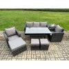 Fimous 8 Pcs Rattan Outdoor Garden Furniture Set Rectangular Dining Table and Chair Sofa Set With Side Table 3 Footstools Dark Grey Mixed