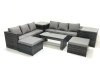 Fimous Garden Outdoor Rattan Furniture Set with Sofa Coffee table 2 Big Footstools 2 Side Tables Dark Grey Mixed