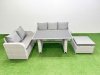 Fimous Garden Furniture Set PE Ratten Garden Sofa Set with Rectangular Dining Table Big Stool Light Grey