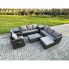 Fimous 8 Seater Rattan Outdoor Garden Furniture Sofa Set Patio Table & Chairs Set with 3 Seater Sofa Reclining Chair 3 Seater Sofa 2 Side Tables Big Footstool Dark Grey Mixed