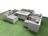 Fimous 11 Seat PE Rattan Lounge Sofa Set Outdoor Garden Furniture Set with Firepit Dining Table 3 Seater Sofa 3 Footstools Light Grey