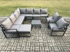 Fimous Outdoor Garden Furniture Patio Lounge Corner Sofa Aluminium Set with Square Coffee Table Big Footstool 2 Chair Dark Grey
