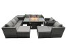 Fimous Rattan Garden Furniture Firepit Dining Set 10 Seater Lounge Sofa Table Set with side table 2 big Footstool