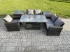 Fimous 6pcs Rattan Outdoor Garden Furniture Set Height Adjustable Rising Lifting Table Sofa Dining Set with 2 Side Tables Dark Grey Mixed