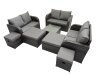 Fimous Rattan Garden Outdoor Furniture Set Love Sofa Square Coffee Table Set with 4 Stools Dark Grey Mixed