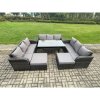 Fimous Patio Rattan Garden Furniture Set with Oblong Rectangular Dining Table 11 Seater Outdoor Lounge Sofa Set Dark Grey Mixed