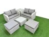 Fimous 6 Seater Outdoor Love Sofa Set Rattan Garden Furniture Set with Square Coffee Table 2 Footstool Side Table Light Grey