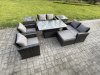 Fimous Rattan Garden Furniture Sets Patio Outdoor Rising Lifting Table Sofa Set with Double Seat Sofa 2 Side Tables Big Footstool Dark Grey Mixed