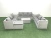 Fimous Rattan Garden Outdoor Furniture Set 10 Seater Garden Sofa Coffee Table Set with Big Footstool Side Table Light Grey Mixed