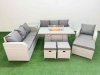 Fimous 10 Seater Poly Rattan Outdoor Garden Furniture Firepit Dining Table Sofa Set Patio 3 Seater Sofa Reclining Chair 3 Seater Sofa 3 Stools Side Table Light Grey