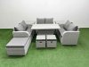 Fimous 9 Seater PE Wicker Rattan Furniture Sofa Sets with Adjustable Lifting Dining or Coffee Table 2 Seater Love Sofa 3 Stool 2 Side Table Light Grey