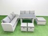 Fimous 9 Seater Rattan Outdoor Dining Table 3 Seater Sofa Set with 3 Stools Light Grey