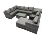 Fimous Outdoor Rattan Rectangular Coffee Table Corner Sofa Sets Garden Furniture Set with 2 Chairs Big Stool Side Table Dark Grey Mixed
