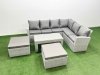 Fimous 8 Seater Garden Outdoor Rattan Furniture Set Rattan Corner Sofa Oblong Coffee Table Set with 2 Big Footstools Light Grey Mixed