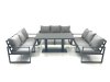Fimous 9 Seater Garden Sofa Set Aluminium Furniture Rising Dining Tabe Set Dark Grey