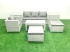 Fimous Outdoor Rattan Garden Furniture Set with Grey Cushions Luxury 6 Seater with 2 Big Footstools and Coffee Table,2 Side Tables For Conservatory,Patio
