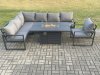 Fimous Aluminium Outdoor Garden Furniture Corner Sofa Gas Fire Pit Dining Table Sets Gas Heater Burner with Chair Dark Grey 7 Seater