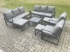 Fimous Aluminium Outdoor Garden Furniture Set Patio Lounge Sofa with Square Coffee Table 2 Armchairs 3 Footstools Dark Grey