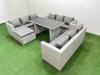 Fimous Patio Outdoor Garden Furniture Sets with Black Glass Top Dining Table 3 Seater Sofa Big Stool Light Grey
