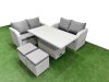 Fimous 6 Seater Outdoor Love Sofa Set Rattan Garden Furniture Set with Adjustable Lifting Dining or Coffee Table 2 Small Stools Light Grey