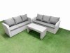 Fimous Outdoor Garden Furniture Sets 6 Seater Wicker Rattan Furniture Sofa Sets with Oblong Coffee Table high Back Lounge Sofa Light Grey