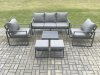 Fimous Aluminium 7 Seater Outdoor Lounge Sofa Set Garden Furniture Sets with Square Coffee Table 2 Chairs 2 Small Footstools Dark Grey