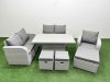 Fimous High Back Poly Rattan Garden Furniture Set with Reclining Chair Loveseat Sofa Adjustable Lifting Dining or Coffee Table Indoor Outdoor Patio Set 3 Stools Light Grey