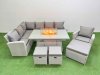 Fimous 10 Seat Rattan Garden Furniture Corner Sofa Set Outdoor Gas Fire Pit Table Sets with 3 Footstools Light Grey