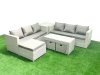 Fimous 9 Seater Garden Outdoor Rattan Furniture Set Rattan Garden Sofa Oblong Coffee Table with 3 Footstools Side Table Light Grey Mixed
