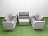 Fimous 6 Seater PE Wicker Rattan Furniture Sofa Sets with Rectangular Coffee Table 2 Seater Love Sofa Side Table Light Grey