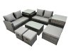 Fimous PE Rattan Garden Furniture Set Lounge Double Seat Sofa Coffee Table Set with 2 Side Tables 3 Stools Dark Grey MixedMixed