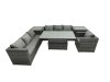Fimous Rattan Dining Table Sofa Set with 2 Side Table Armchair Outdoor 7 Seat Garden Furniture Set Dark Grey Mixed