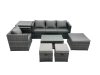 Fimous Outdoor Coffee Table Sofa Armchair Set with Side Table Big Stool 2 Small Footstools Garden Furniture Set Dark Grey Mixed